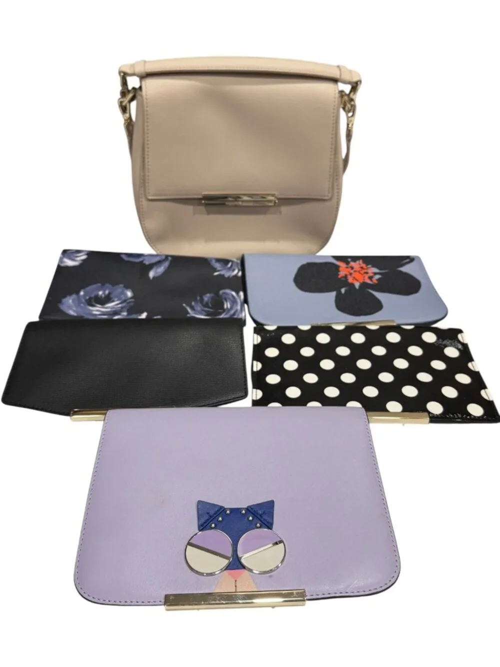 👜 Kate Spade Make It Mine Beige Shoulder Bag + 5 Bonus Flaps Floral Cat Polka